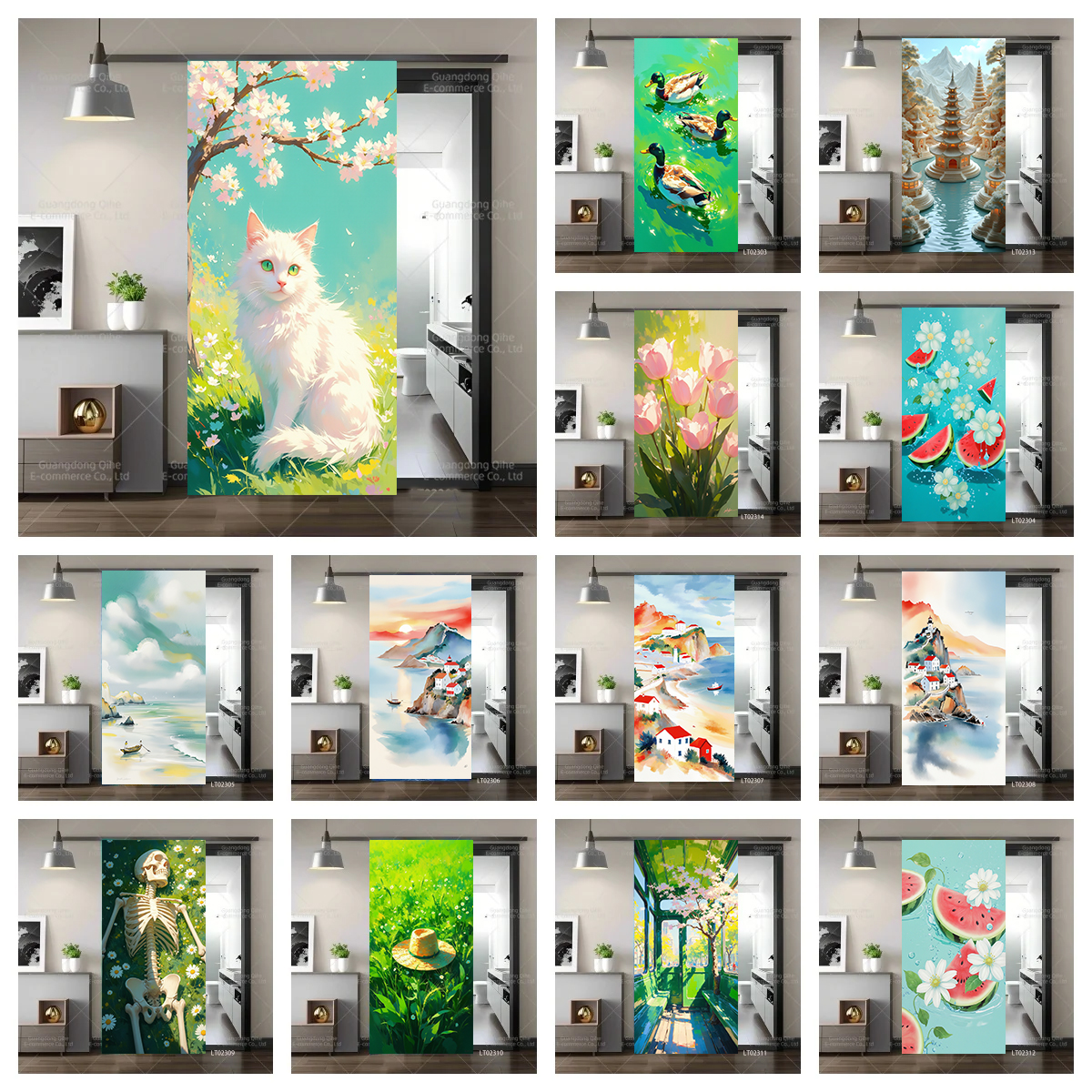 Tulip Cat Cherry Blossom Scene - Full Cover Adhesive avaliação e preço